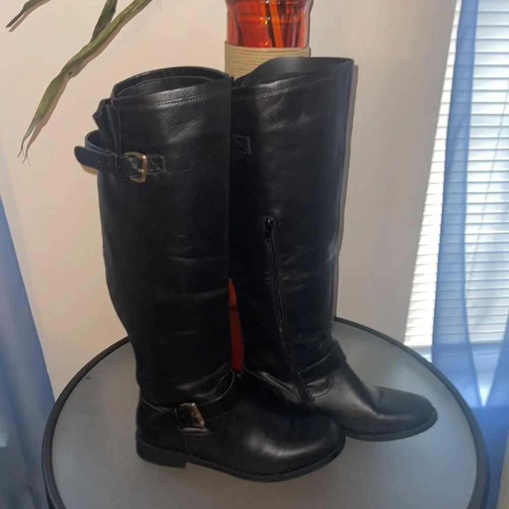 Letoya | Black Faux Leather Knee Hight Boots